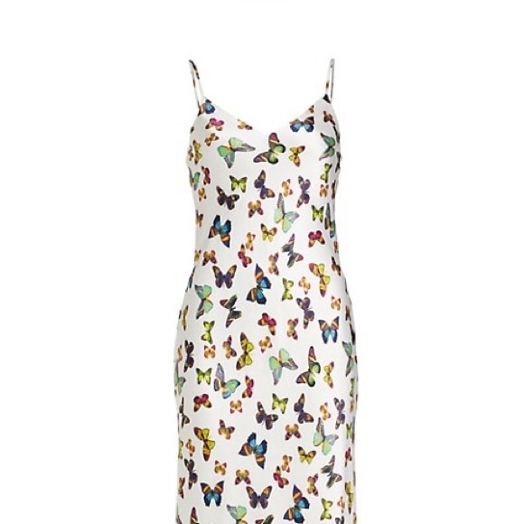 L’agence Jodie V neck butterfly slip dress in white multi flutter Sz 2 - Picture 1 of 11